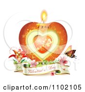 Poster, Art Print Of Heart Candle With A Valentines Day Banner And Butterfly On White