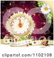 Clipart Valentine Day Banner Under A Heart Clock On Red Royalty Free Vector Illustration