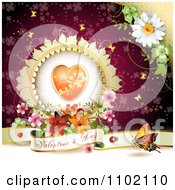 Poster, Art Print Of Valentine Day Banner Under A Floral Heart On Red