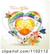 Poster, Art Print Of Rainbow Valentine Heart With Dew And Butterflies