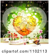 Poster, Art Print Of Valentine Day Banner Under A Dewy Orange Heart On Green