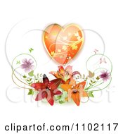 Poster, Art Print Of Gold And Orange Floral Heart Over Lilies