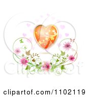 Poster, Art Print Of Gold And Orange Floral Heart Over Blossoms