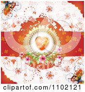 Poster, Art Print Of Valentine Background With An Orange Floral Heart Butterflies And Vines 1