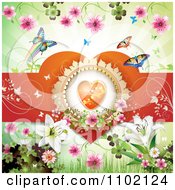 Poster, Art Print Of Heart In A Frame With Lilies Blossoms Clovers And Butterflies