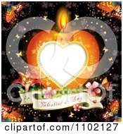 Poster, Art Print Of Heart Candle With A Valentines Day Banner And Butterflies Over Clovers
