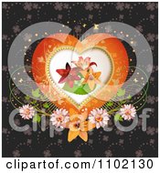 Poster, Art Print Of Lilies Inside A Heart Frame With Flowers And Clovers