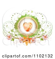Poster, Art Print Of Heart Inside A Green Leaf Frame With Butterflies And Flowers On White