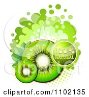 Poster, Art Print Of Bright Green Natural Kiwi Slices Over Halftone And Circles On White 1