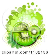 Clipart Bright Green Natural Kiwi Slices Over Halftone And Circles On White 2 Royalty Free Vector Illustration by merlinul