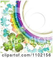 Clipart St Patricks Day Shamrock With Rainbows And Dew Around White Copyspace Royalty Free Vector Illustration