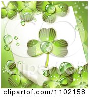 Clipart St Patricks Day Background With Dewy Shamrocks And Paper Royalty Free Vector Illustration
