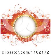 Clipart White Frame In A Red Bar With Clovers Butterflies And Foliage On White Royalty Free Vector Illustration