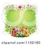 Poster, Art Print Of Blossom And Lily Frame Around Green