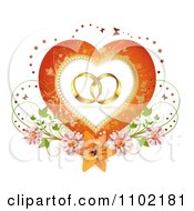 Poster, Art Print Of Wedding Bands In A Heart Frame With Blossoms Butterflies And A Lily