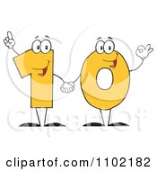 Poster, Art Print Of Yellow One And Zero Holding Hands And Forming A Ten