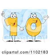 Poster, Art Print Of Yellow One And Zero Holding Hands And Forming A 10 Over Blue