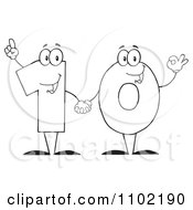 Clipart Outlined One And Zero Holding Hands And Forming A Ten Royalty Free Vector Illustration