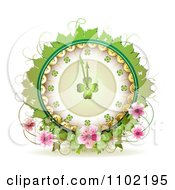 Poster, Art Print Of St Patricks Day Shamrock Clock With Coins Leaves Vines And Blossoms