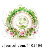 Clipart St Patricks Day Shamrock In A Glass Sphere Over Blossoms On White Royalty Free Vector Illustration