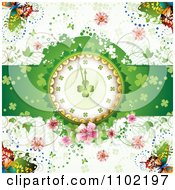 Clipart St Patricks Day Shamrock Clock With Butterflies Vines And Blossoms Royalty Free Vector Illustration