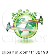 Poster, Art Print Of Butterflies With Rainbow Trails Over A Green Globe With Horses And Homes On Top