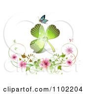 Clipart St Patricks Day Shamrock With Blossoms And A Butterfly Royalty Free Vector Illustration