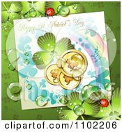 Clipart Happy St Patricks Day Greeting With A Shamrock Rainbow And Coins On Green Royalty Free Vector Illustration