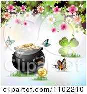 Poster, Art Print Of Butterfly Pot Of Gold And Clover St Patricks Day Background 6