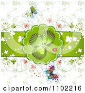 Poster, Art Print Of St Patricks Day Shamrock Clover Butterfly And Ladybug Background