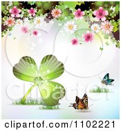 Poster, Art Print Of Butterfly Blossoms And Clover St Patricks Day Background 3