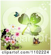 Poster, Art Print Of Butterfly Blossoms And Clover St Patricks Day Background 2
