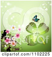 Poster, Art Print Of Butterfly Blossoms And Clover St Patricks Day Background 1