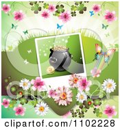 Clipart Butterfly Pot Of Gold And Clover St Patricks Day Background 1 Royalty Free Vector Illustration