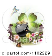 Poster, Art Print Of Butterfly Pot Of Gold And Clover St Patricks Day Background 5