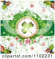 Poster, Art Print Of St Patricks Day Shamrock In A Frame With Blossoms And Butterflies