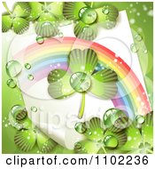 Clipart St Patricks Day Background With Dewy Shamrocks A Rainbow And Paper Royalty Free Vector Illustration
