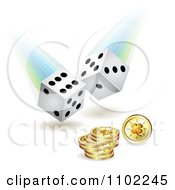 Poster, Art Print Of White Rolling Dice And Clover Coins