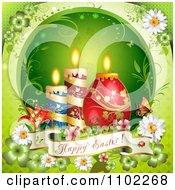 Clipart Happy Easter Banner With Candle Eggs On Green Royalty Free Vector Illustration