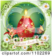 Poster, Art Print Of Happy Easter Banner With A Red Candle Egg On Green 2