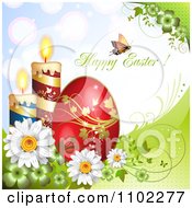Poster, Art Print Of Butterfly With Happy Easter Text Over Candles Flowers And An Egg