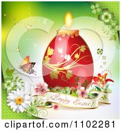 Poster, Art Print Of Happy Easter Banner With A Red Candle Egg On Green 1