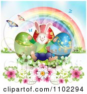Clipart Easter Eggs A Bunny Rainbow And Butterflies Royalty Free Vector Illustration