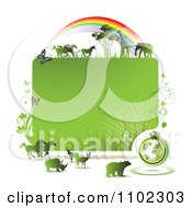 Poster, Art Print Of Green Globe Frame With Butterflies And Wild Animals Under A Rainbow