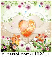 Poster, Art Print Of Butterfly Flowers And Heart Valentines Day Background