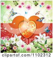 Poster, Art Print Of Butterfly Daisy Lilies And Heart Valentines Day Background