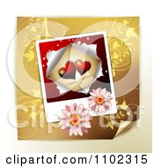 Poster, Art Print Of Heart Instant Photo With Daisies Over Gold Floral