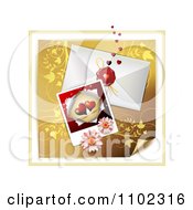 Poster, Art Print Of Heart Instant Photo With An Envelope And Daisies Over Gold Floral 1