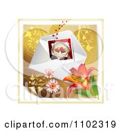 Poster, Art Print Of Heart Instant Photo With An Envelope And Daisies Over Gold Floral 3