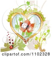 Clipart White Heart Spotted Ladybug In A Glass Frame Over Foliage Royalty Free Vector Illustration by merlinul
